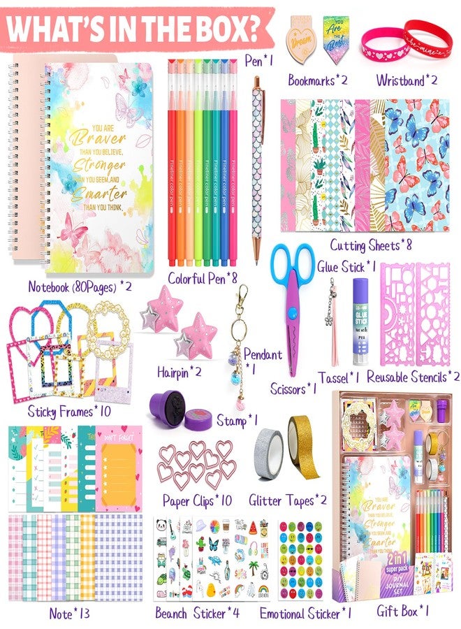 ADUSRIZ 2-Pack DIY Journal Kit for Girls Ages 8-14 Year Old, Birthday Christmas Gifts for Teen Girls, 70+ Pcs Art & Crafts, Scrapbook & Diary Supplies Toy Set Trendy Stuff for Kids - Image 2
